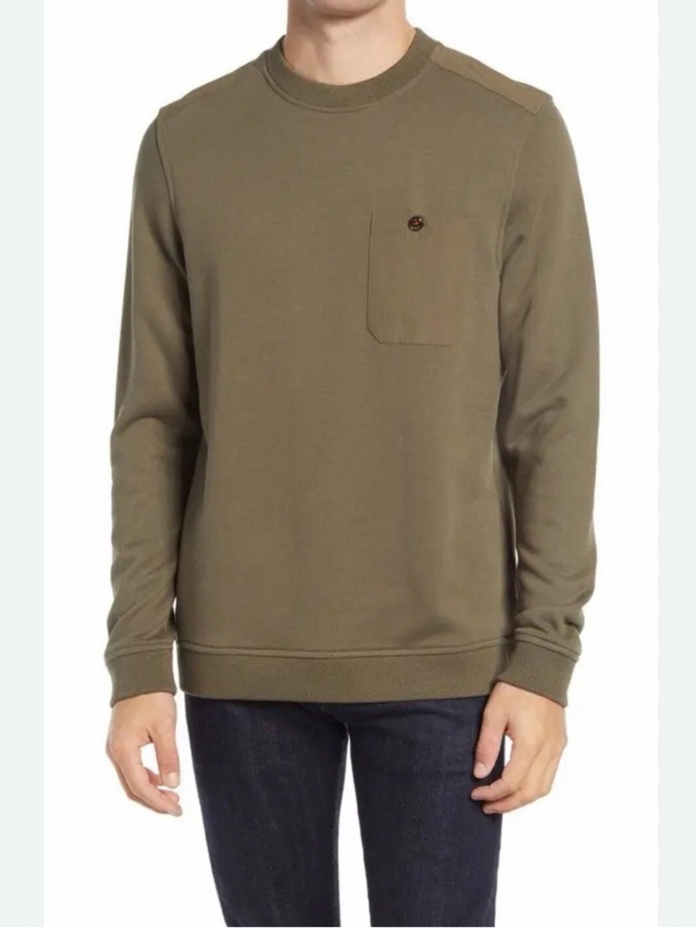 Ted Baker Olive Crewneck Sweater with Pocket
